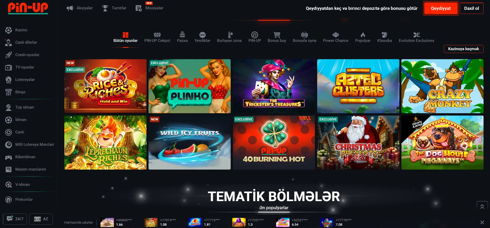 Pin Up Casino mobil tətbiqinin funksiyaları